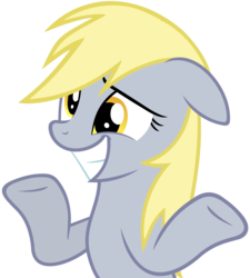 Size: 5342x5942 | Tagged: safe, artist:slb94, derpy hooves, pegasus, pony, amending fences, g4, absurd resolution, female, grin, i just don't know what went wrong, mare, nervous, shrug, simple background, solo, transparent background, vector