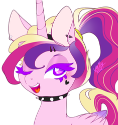 Size: 1407x1500 | Tagged: safe, artist:va1ly, princess cadance, g4, choker, cute, cutedance, ear piercing, earring, edgy, female, heart, heart eyes, it's a phase, open mouth, piercing, punk, simple background, solo, spiked choker, white background, wingding eyes