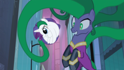 Size: 1280x720 | Tagged: safe, edit, edited screencap, screencap, mane-iac, rarity, earth pony, pony, unicorn, g4, power ponies (episode), the gift of the maud pie, crossing the memes, electro orb meme, female, horn, mare, meme, rariball