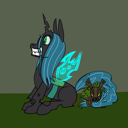 Size: 1000x1000 | Tagged: safe, artist:ryuredwings, queen chrysalis, changeling, changeling queen, timber wolf, g4, female, filly, filly queen chrysalis, puppy, solo