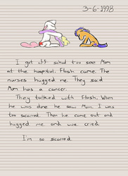 Size: 2400x3300 | Tagged: safe, artist:aaronmk, dinky hooves, flash sentry, nurse redheart, g4, cancer, diary, dinky hooves's diary, high res, implied death, lined paper, sad