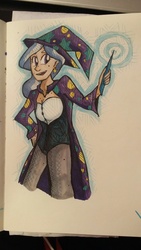 Size: 918x1632 | Tagged: safe, artist:colouredteapot, trixie, human, g4, female, horn wand, humanized, magician, solo, traditional art, wand