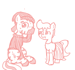 Size: 640x600 | Tagged: safe, artist:ficficponyfic, oc, oc only, oc:adetokunbo, oc:quicksilver, earth pony, pony, zebra, colt quest, adult, angry, annoyed, caught, clothes, cockblock, crossdressing, cutie mark, dress, frown, glare, male, miffed, nervous, nervous smile, pirate, stallion, story included, sweat, sweater, toboggan, trap