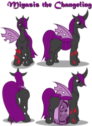 Size: 4843x6613 | Tagged: safe, artist:bronzepony, oc, oc only, oc:miyasis, changeling, absurd resolution, belly, butt, fetish, plot, purple changeling, the ass was fat, translucent belly, transparent belly, transparent flesh, vore