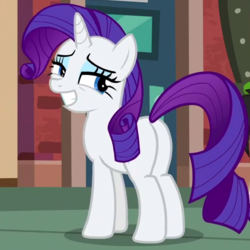Size: 500x500 | Tagged: safe, screencap, rarity, pony, unicorn, g4, the gift of the maud pie, bedroom eyes, butt, cropped, cute, female, looking back, mare, plot, raribetes, rearity, solo