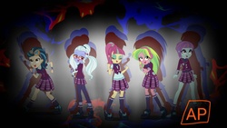 Size: 1024x576 | Tagged: safe, artist:mlpariana, indigo zap, lemon zest, sour sweet, sugarcoat, sunny flare, equestria girls, g4, my little pony equestria girls: friendship games, clothes, crystal prep academy uniform, crystal prep shadowbolts, glasses, goggles, headphones, school uniform, wallpaper