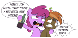Size: 1975x975 | Tagged: safe, artist:php104, berry punch, berryshine, button mash, earth pony, pony, g4, alcohol, burp, drunk, food, rick and morty