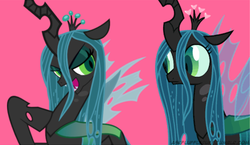 Size: 805x468 | Tagged: source needed, safe, artist:mixermike622, edit, queen chrysalis, changeling, changeling queen, g4, female, paradox, ponidox, self ponidox