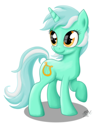 Size: 1680x1960 | Tagged: safe, artist:nighty, lyra heartstrings, pony, unicorn, g4, female, raised hoof, simple background, smiling, solo, standing, white background