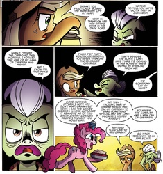 Size: 1352x1437 | Tagged: safe, artist:agnes garbowska, idw, official comic, applejack, granny smith, pinkie pie, friends forever #27, g4, my little pony: friends forever, spoiler:comic