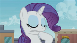 Size: 1280x720 | Tagged: safe, screencap, rarity, g4, my little pony: friendship is magic, the gift of the maud pie, animation error, discovery family logo, female, solo