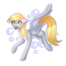 Size: 4000x4000 | Tagged: safe, artist:kurochhi, derpy hooves, pegasus, pony, g4, absurd resolution, bubble, female, food, mare, mouth hold, muffin, solo