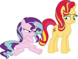 Size: 7230x5459 | Tagged: safe, artist:1992zepeda, starlight glimmer, sunset shimmer, pony, unicorn, g4, season 6, absurd resolution, alternate hairstyle, counterparts, mane swap, simple background, transparent background, twilight's counterparts, vector
