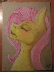 Size: 1620x2160 | Tagged: safe, artist:stirren, fluttershy, pony, g4, bust, eyes closed, female, lipstick, pastels (medium), solo, traditional art