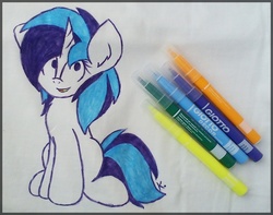 Size: 800x629 | Tagged: safe, artist:kristysk, dj pon-3, vinyl scratch, pony, unicorn, g4, female, marker, marker drawing, markers, simple background, smiling, solo, traditional art, white background