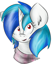 Size: 661x813 | Tagged: safe, artist:kristysk, dj pon-3, vinyl scratch, g4, bust, female, portrait, red eyes, solo, wrong eye color