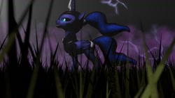 Size: 1191x670 | Tagged: safe, artist:derpyhooves216, nightmare moon, princess luna, g4, 3d, alternate hairstyle, armor, grass, ponytail, source filmmaker, storm