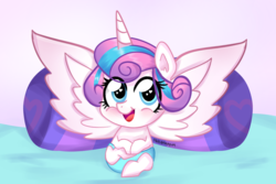 Size: 1800x1200 | Tagged: safe, artist:pandamoniyum, princess flurry heart, alicorn, pony, g4, the crystalling, baby, baby pony, cute, diaper, eye clipping through hair, female, flurrybetes, heart eyes, open mouth, solo, wingding eyes