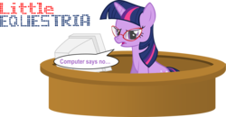 Size: 1781x925 | Tagged: safe, artist:zacatron94, twilight sparkle, pony, unicorn, g4, computer, female, glasses, little britain, mare, simple background, solo, transparent background, unicorn twilight