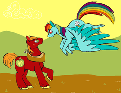 Size: 900x693 | Tagged: safe, artist:ponieseverywhere, big macintosh, rainbow dash, earth pony, pony, g4, male, ship:rainbowmac, shipping, stallion, straight