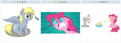 Size: 773x278 | Tagged: safe, derpy hooves, pinkie pie, pegasus, pony, derpibooru, g4, exploitable meme, fan, female, food, juxtaposition, mare, meme, meta, popcorn