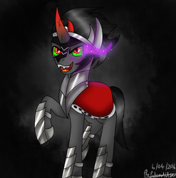 Size: 814x825 | Tagged: safe, artist:theinternetuser, king sombra, g4, black background, looking at you, male, open mouth, raised hoof, simple background, solo