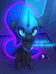 Size: 757x1000 | Tagged: safe, artist:rodrigues404, nightmare moon, alicorn, pony, g4, animated, color porn, cute, dialogue, ear flick, female, floppy ears, hnnng, moonabetes, sad, sadorable, sitting, solo