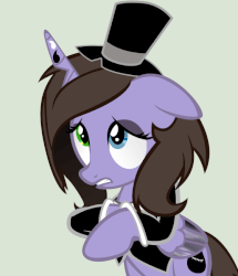 Size: 560x650 | Tagged: safe, artist:jimimipwr, oc, oc only, oc:monotone inkwell, alicorn, pony, animated, broken horn, hat, horn, solo, top hat