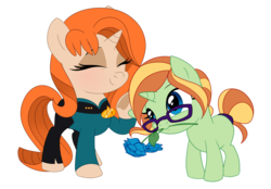 Size: 1929x1340 | Tagged: safe, artist:pepooni, oc, oc only, pony, unicorn, beverly crusher, chibi, flower, flower in mouth, mouth hold, simple background, star trek, star trek: the next generation, transparent background
