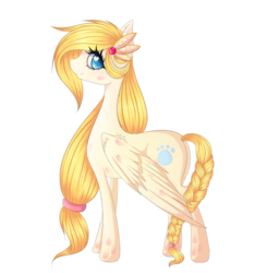 Size: 1280x1307 | Tagged: safe, artist:fluffymaiden, oc, oc only, oc:cherry syrup, pegasus, pony, braid, braided tail, hair accessory, hair tie, heart, heart eyes, long mane, solo, wingding eyes