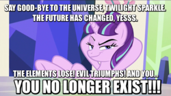 Size: 640x360 | Tagged: safe, starlight glimmer, g4, the cutie re-mark, beast megatron, beast wars, friendship throne, implied time travel, implied universal destruction, megatron, quote, s5 starlight, smirk, smug, smuglight glimmer, transformers, welcome home twilight