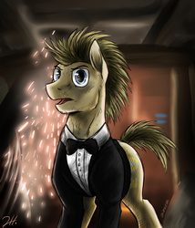 Size: 600x700 | Tagged: safe, artist:shimazun, doctor whooves, time turner, earth pony, pony, g4, bowtie, clothes, doctor who, male, ponified, solo, stallion, the doctor, tuxedo