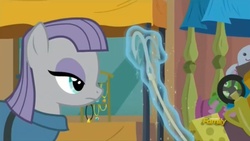 Size: 1920x1080 | Tagged: safe, screencap, maud pie, g4, the gift of the maud pie, bait, discovery family logo, female, grappling hook, levitation, magic, market, offscreen character, reaction image, solo, telekinesis