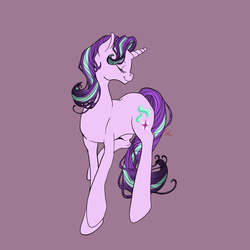 Size: 1024x1024 | Tagged: safe, artist:sourcherry, starlight glimmer, pony, unicorn, g4, the crystalling, cute, eyes closed, female, glimmerbetes, horn, mare, raised hoof, raised leg, simple background, smiling, solo