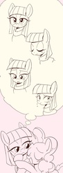 Size: 646x1769 | Tagged: safe, artist:k-nattoh, maud pie, pinkie pie, g4, the gift of the maud pie, crying inside, expressions, hug, sisters