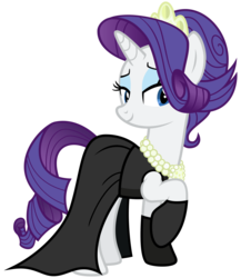 Size: 2600x3000 | Tagged: safe, artist:cheezedoodle96, derpibooru exclusive, rarity, pony, g4, the gift of the maud pie, .svg available, alternate hairstyle, audrey hepburn, bedroom eyes, black dress, breakfast at tiffany's, clothes, dress, elegant, evening gloves, female, gloves, high res, holly golightly, jewels, little black dress, mare, necklace, pearl necklace, simple background, smiling, solo, svg, tiara, transparent background, vector