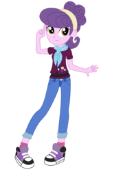 Size: 3441x4875 | Tagged: dead source, safe, artist:razethebeast, suri polomare, equestria girls, g4, my little pony equestria girls: friendship games, absurd resolution, alternate clothes, alternate universe, bandana, canterlot high, clothes, female, pants, shoes, simple background, smiling, sneakers, socks, solo, transparent background, vector