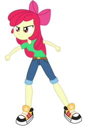 Size: 3391x4948 | Tagged: dead source, safe, artist:razethebeast, apple bloom, equestria girls, g4, my little pony equestria girls: rainbow rocks, absurd resolution, apple bloom's bow, battle of the bands, bow, canterlot high, clothes, female, fist, hair bow, shoes, short pants, simple background, sneakers, solo, transparent background, vector