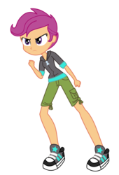 Size: 3400x5000 | Tagged: dead source, safe, artist:razethebeast, scootaloo, equestria girls, g4, my little pony equestria girls: rainbow rocks, absurd resolution, battle of the bands, canterlot high, clothes, female, fist, shoes, shorts, simple background, sneakers, solo, transparent background, vector