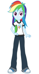 Size: 5000x9300 | Tagged: dead source, safe, artist:razethebeast, rainbow dash, equestria girls, g4, absurd resolution, clothes, cute, female, hand on hip, pants, shoes, simple background, smiling, sneakers, solo, transparent background, vector