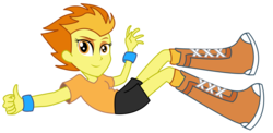 Size: 5873x2857 | Tagged: dead source, safe, artist:razethebeast, spitfire, equestria girls, g4, absurd resolution, boots, bracelet, canterlot high, clothes, equestria girls-ified, female, rainbow dash's boots, simple background, smiling, solo, thumbs up, transparent background, vector
