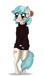 Size: 579x1000 | Tagged: safe, artist:goldenyummy, coco pommel, earth pony, pony, g4, bipedal, blushing, clothes, female, solo, sweater