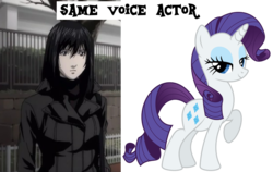 Size: 1213x768 | Tagged: safe, rarity, g4, anime, death note, exploitable meme, meme, naomi misora, same voice actor, tabitha st. germain, voice actor