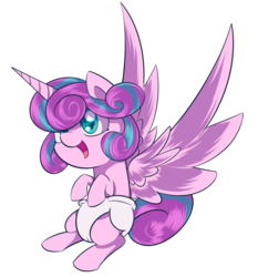 Size: 1024x1100 | Tagged: safe, artist:dusthiel, princess flurry heart, alicorn, pony, g4, the crystalling, baby, baby alicorn, baby flurry heart, baby pony, cute, diaper, diapered, diapered filly, female, happy baby, open mouth, simple background, sitting up, smiling, solo, spread wings, transparent background, white diaper, wings