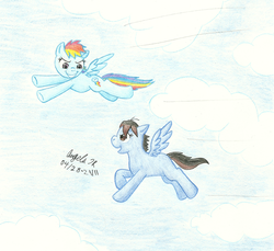 Size: 1573x1444 | Tagged: safe, artist:cherishedrose, rainbow dash, oc, oc:aerora lyric, g4, race