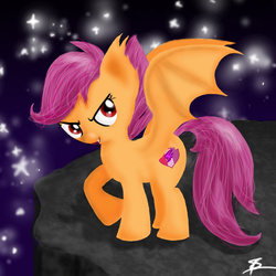 Size: 624x624 | Tagged: safe, artist:upsidedownpanda, scootaloo, bat pony, pony, g4, bat ponified, cutie mark, female, filly, race swap, scootabat, solo, the cmc's cutie marks