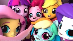 Size: 640x360 | Tagged: safe, screencap, applejack, fluttershy, pinkie pie, rainbow dash, rarity, twilight sparkle, equestria girls, g4, doll, equestria girls minis, female, mane six, toy