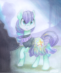 Size: 1194x1415 | Tagged: safe, artist:mapony240, coloratura, g4, the mane attraction, clothes, female, glowing cutie mark, musical instrument, piano, rara, scene interpretation, skirt, solo, traditional art, veil