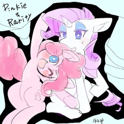 Size: 600x600 | Tagged: safe, artist:kyubi, pinkie pie, rarity, g4, female, lesbian, ship:raripie, shipping