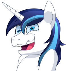 Size: 950x950 | Tagged: dead source, safe, artist:zoruanna, shining armor, pony, unicorn, g4, male, nervous, simple background, smiling, solo, stallion, wavy mouth, wide eyes